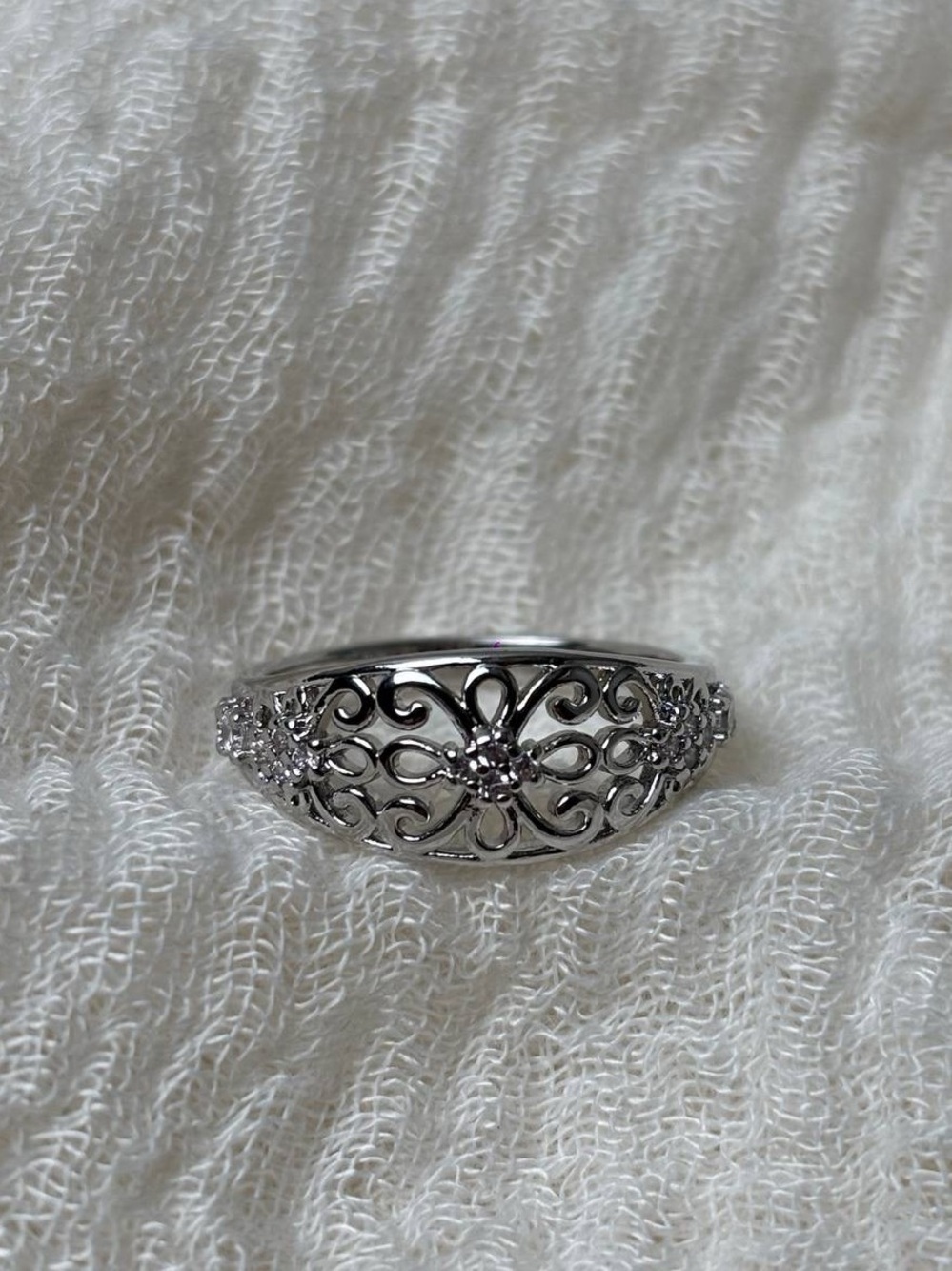925 Sterling Silver Filigree Flower Ring, Size 7